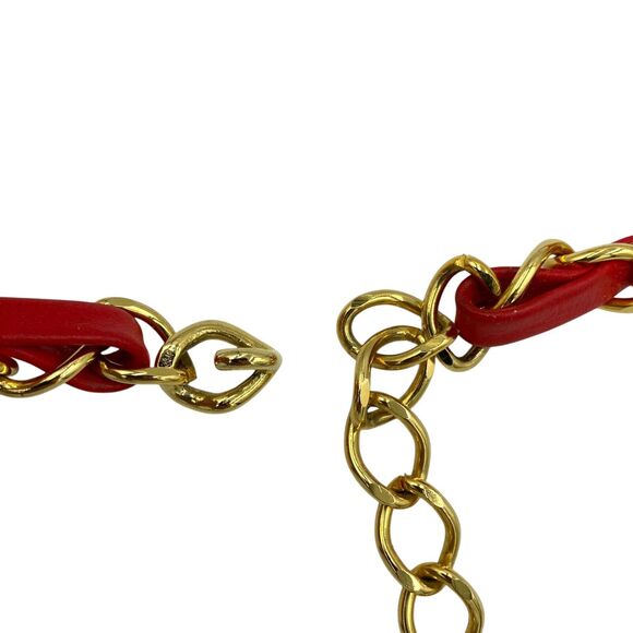 Vintage Unbranded Red Leather & Gold Tone Chain Belt W/ medallion Size 26\